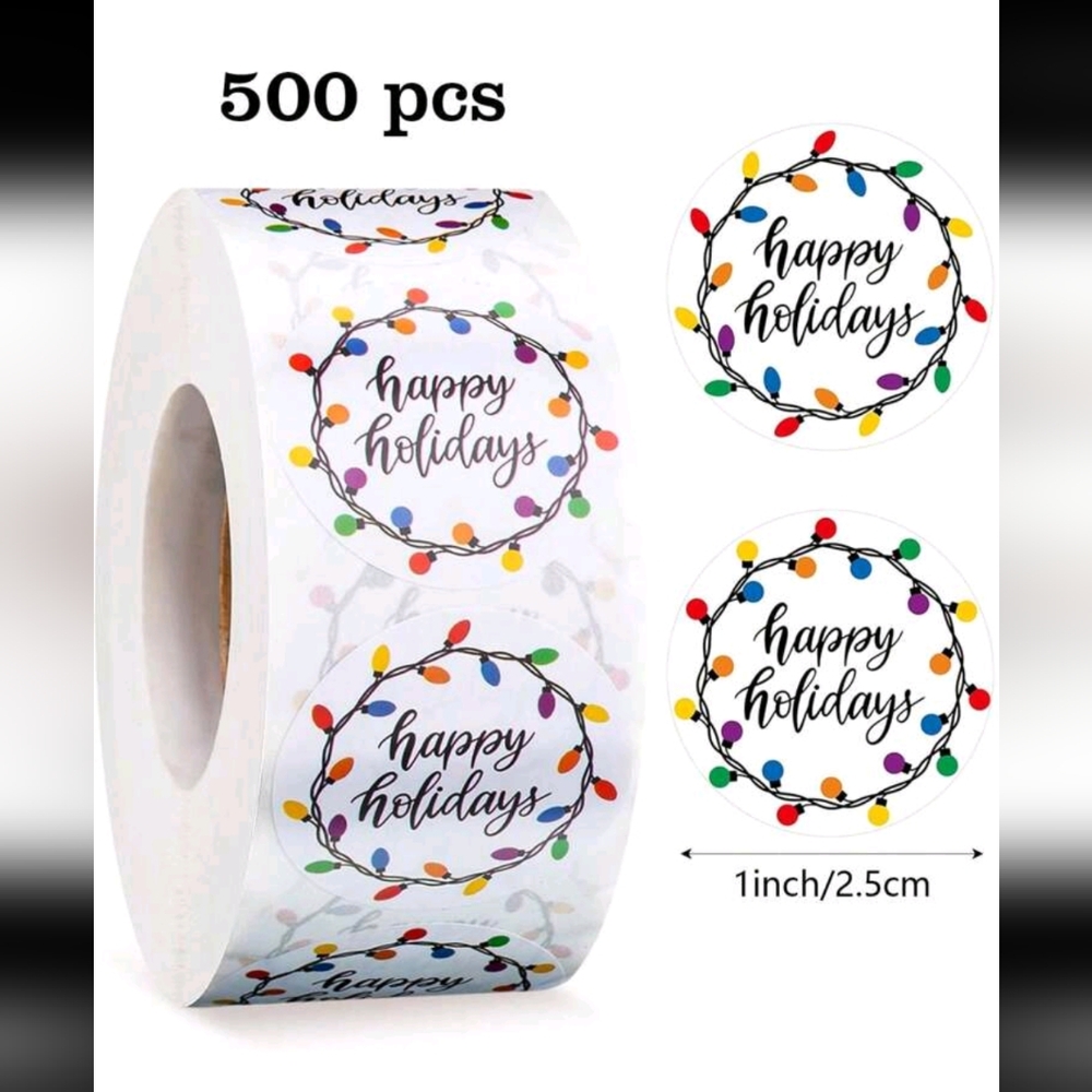 Happy Holidays Sticker Roll - 500 pcs